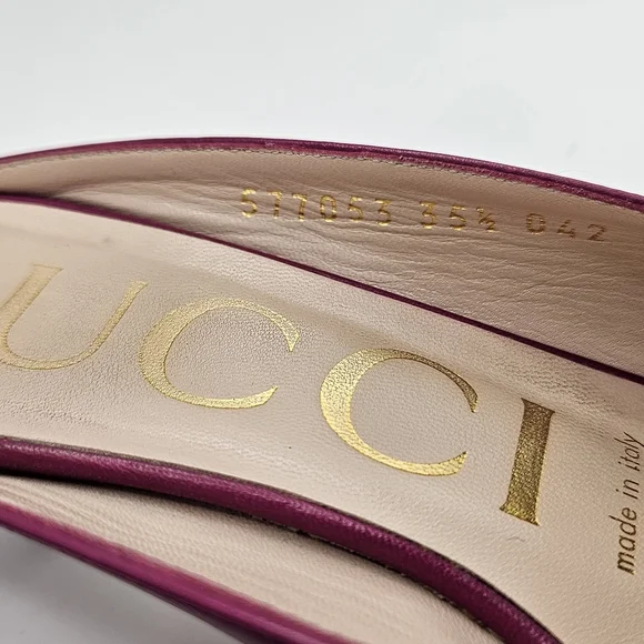 Gucci Zumi leather mules slides kitten heel shoes fuschia 35.5 size 5 - Picture 12 of 12